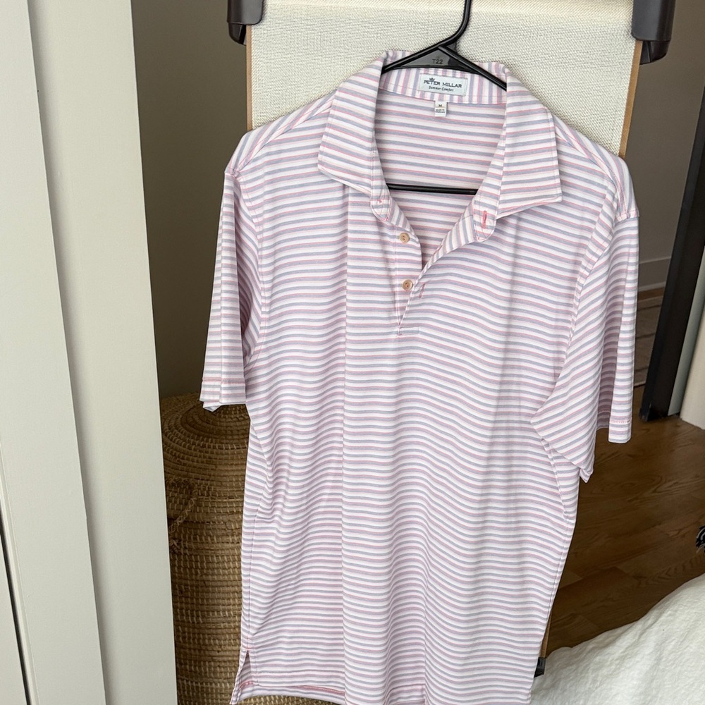 Peter Millar Light Pink and White Striped Polo